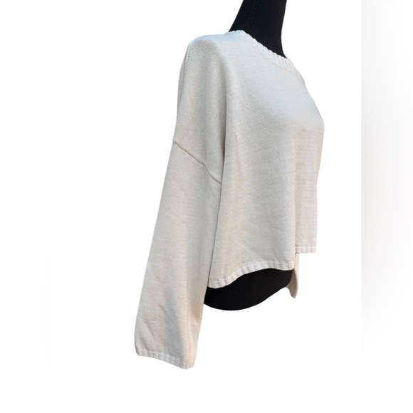 NWT Oversize Crop Drop Shoulder Sweater Sz L in Cream 60% Cotton Sincerely Jules - Picture 3 of 5